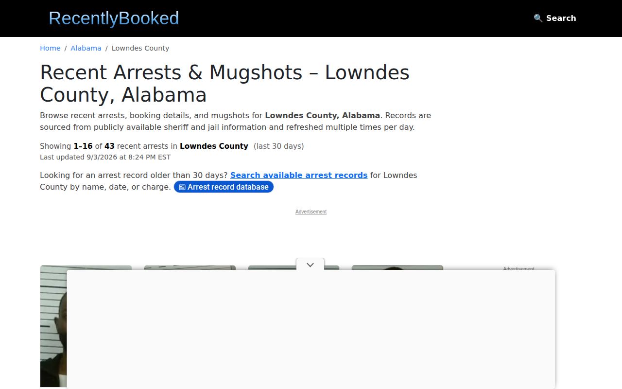 Unofficial RecentlyBooked Lowndes County multi-day arrest archive interface