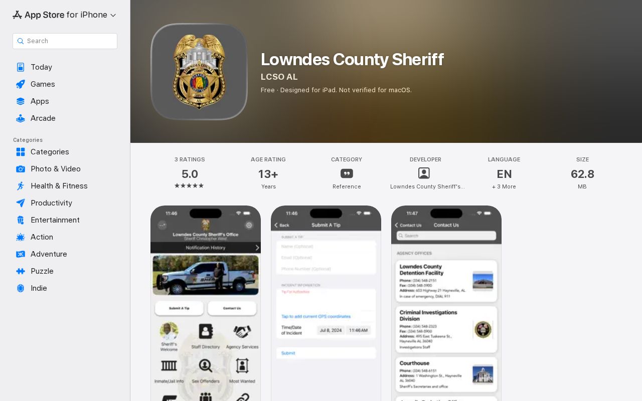 Lowndes County sheriff app public-safety listing for recent arrest research