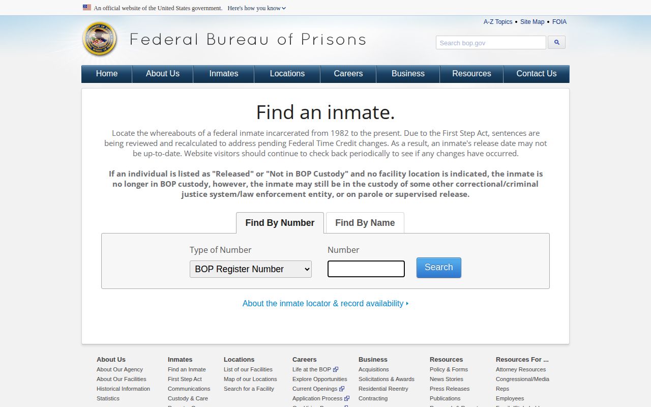 Federal inmate locator for custody after a Lowndes County arrest